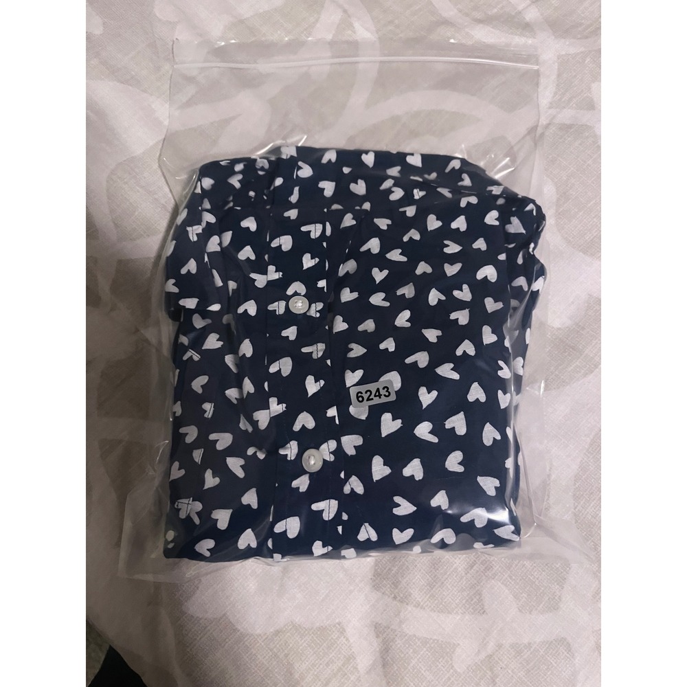 Frank & Eileen "Eileen" navy blue white heart printed cotton button up xs - Picture 8 of 8